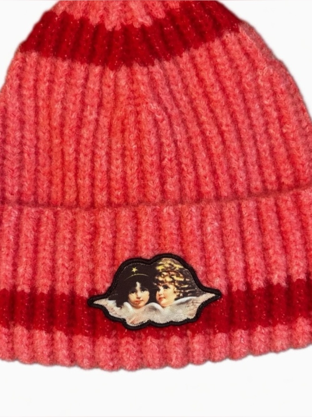 Fiorucci Beanie Pink & Red Angels Graphic Logo NWOT OS Beanie - Picture 4 of 6